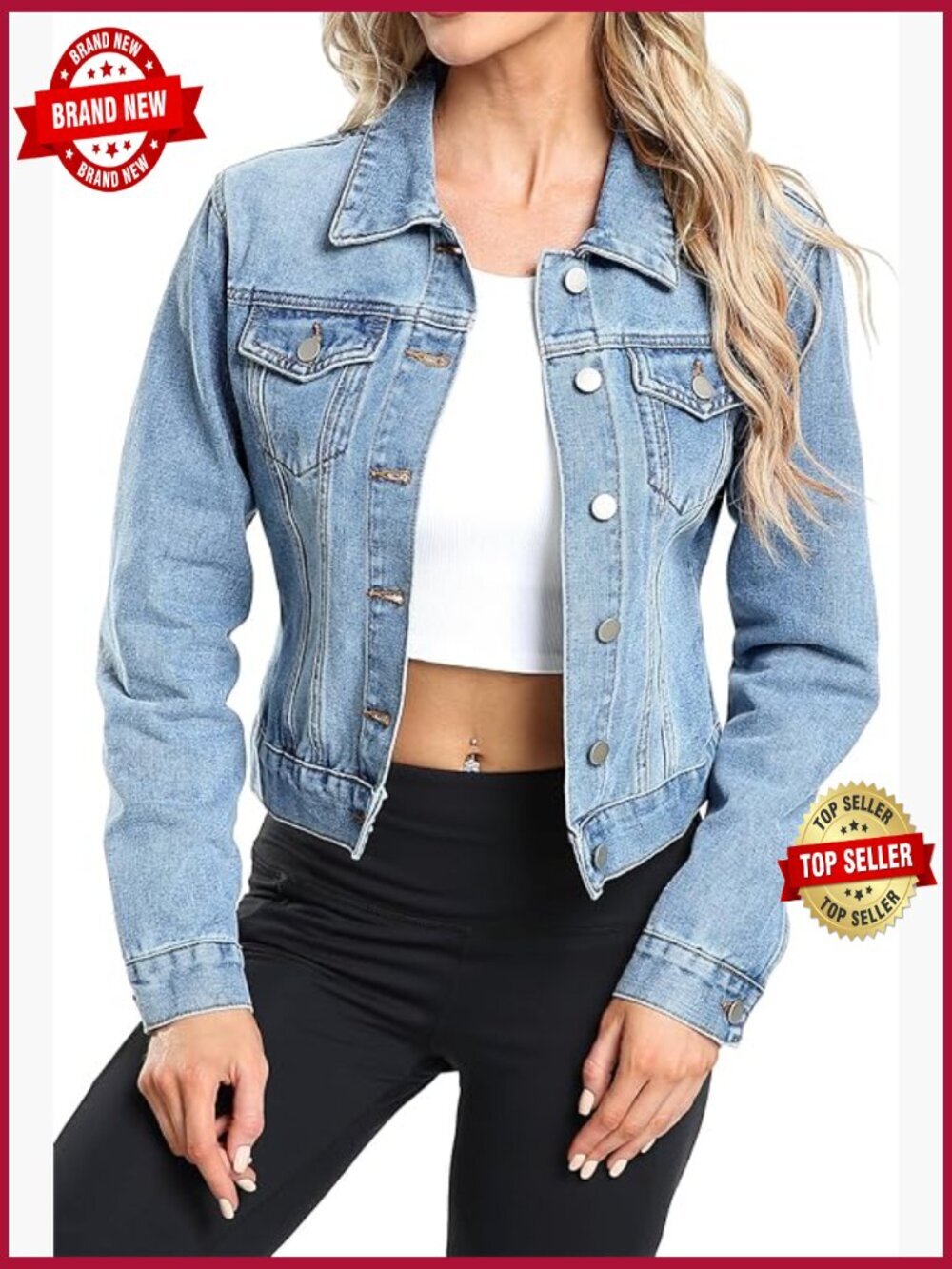 Cropped Denim Jacket with Pockets Button Down Jean Shacket